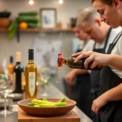 Clase de cocina preparando platos con aceite de oliva virgen extra