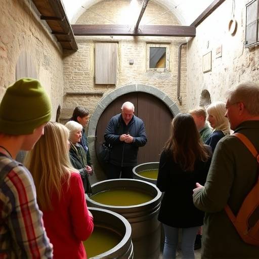 Grupo de turistas disfrutando de una visita guiada a una almazara hist&oacute;rica