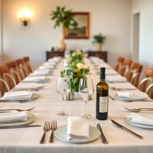 Mesa elegantemente dispuesta para una cena maridaje con aceite de oliva en un cortijo andaluz