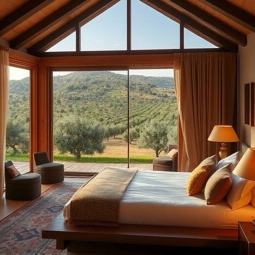 Suite de lujo en una hacienda olivarera con vistas a los campos de olivos